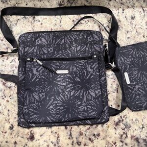 Baggallini Black and Gray Crossbody Bag with Floral Pattern